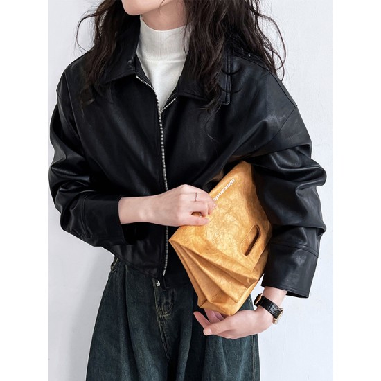 Solid Color Zipper Long Sleeves Loose Lapel Collar Outerwear Jackets&Coats Solid Color Zipper Long Sleeves Loose Lapel Collar Outerwear Jackets&Coats