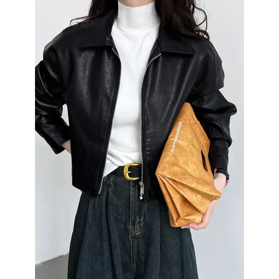 Solid Color Zipper Long Sleeves Loose Lapel Collar Outerwear Jackets&Coats Solid Color Zipper Long Sleeves Loose Lapel Collar Outerwear Jackets&Coats