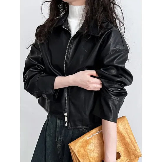 Solid Color Zipper Long Sleeves Loose Lapel Collar Outerwear Jackets&Coats Solid Color Zipper Long Sleeves Loose Lapel Collar Outerwear Jackets&Coats