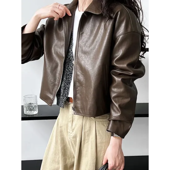Solid Color Zipper Long Sleeves Loose Lapel Collar Outerwear Jackets&Coats Solid Color Zipper Long Sleeves Loose Lapel Collar Outerwear Jackets&Coats