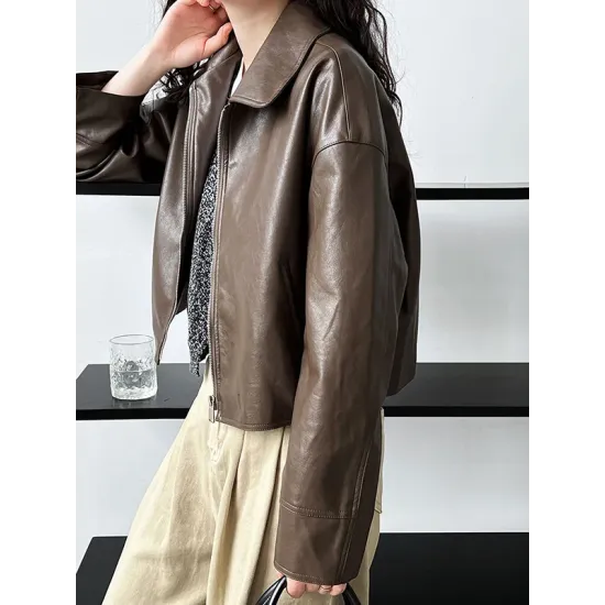 Solid Color Zipper Long Sleeves Loose Lapel Collar Outerwear Jackets&Coats Solid Color Zipper Long Sleeves Loose Lapel Collar Outerwear Jackets&Coats