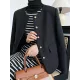 Buttoned Solid Color Long Sleeves Loose Round-Neck Outerwear Buttoned Solid Color Long Sleeves Loose Round-Neck Outerwear