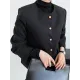 Buttoned Solid Color Long Sleeves Loose Round-Neck Outerwear Buttoned Solid Color Long Sleeves Loose Round-Neck Outerwear