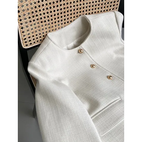 Buttoned Solid Color Long Sleeves Loose Round-Neck Outerwear Buttoned Solid Color Long Sleeves Loose Round-Neck Outerwear