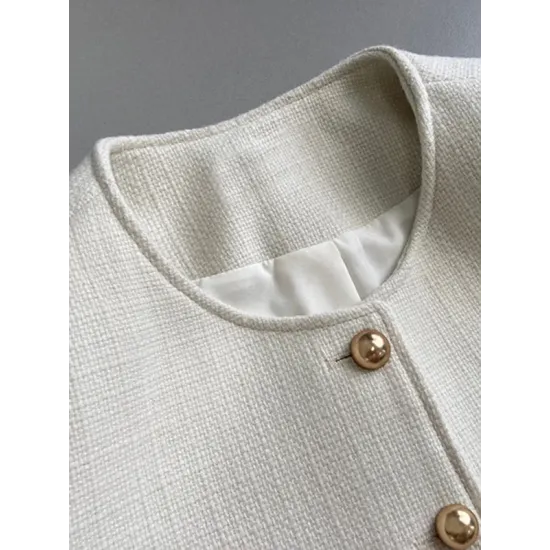 Buttoned Solid Color Long Sleeves Loose Round-Neck Outerwear Buttoned Solid Color Long Sleeves Loose Round-Neck Outerwear