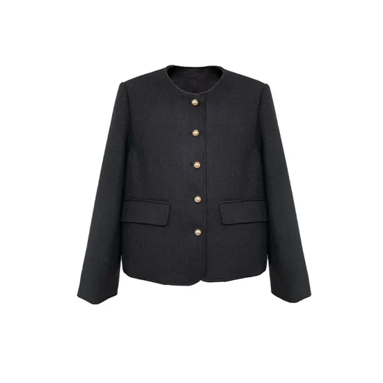 Buttoned Solid Color Long Sleeves Loose Round-Neck Outerwear Buttoned Solid Color Long Sleeves Loose Round-Neck Outerwear