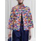 Loose Three-Quarter Sleeves Contrast Color Printed Lapel Collar Outerwear Loose Three-Quarter Sleeves Contrast Color Printed Lapel Collar Outerwear