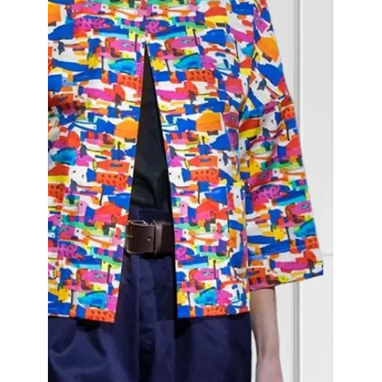 Loose Three-Quarter Sleeves Contrast Color Printed Lapel Collar Outerwear Loose Three-Quarter Sleeves Contrast Color Printed Lapel Collar Outerwear