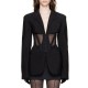 Buckle Gauze See-Through Solid Color Split-Joint Long Sleeves Notched Collar Blazer Buckle Gauze See-Through Solid Color Split-Joint Long Sleeves Notched Collar Blazer