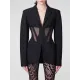 Buckle Gauze See-Through Solid Color Split-Joint Long Sleeves Notched Collar Blazer Buckle Gauze See-Through Solid Color Split-Joint Long Sleeves Notched Collar Blazer