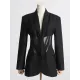 Buckle Gauze See-Through Solid Color Split-Joint Long Sleeves Notched Collar Blazer Buckle Gauze See-Through Solid Color Split-Joint Long Sleeves Notched Collar Blazer