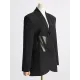 Buckle Gauze See-Through Solid Color Split-Joint Long Sleeves Notched Collar Blazer Buckle Gauze See-Through Solid Color Split-Joint Long Sleeves Notched Collar Blazer