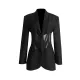 Buckle Gauze See-Through Solid Color Split-Joint Long Sleeves Notched Collar Blazer Buckle Gauze See-Through Solid Color Split-Joint Long Sleeves Notched Collar Blazer