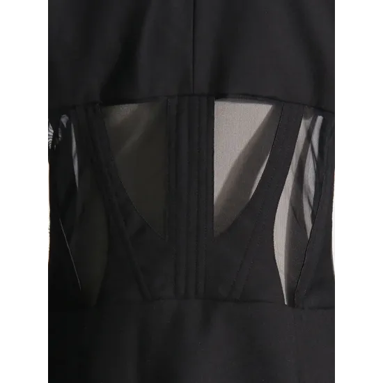 Buckle Gauze See-Through Solid Color Split-Joint Long Sleeves Notched Collar Blazer Buckle Gauze See-Through Solid Color Split-Joint Long Sleeves Notched Collar Blazer