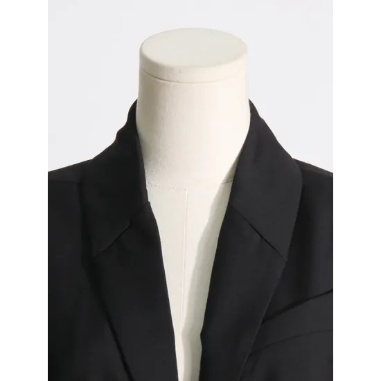 Buckle Gauze See-Through Solid Color Split-Joint Long Sleeves Notched Collar Blazer Buckle Gauze See-Through Solid Color Split-Joint Long Sleeves Notched Collar Blazer