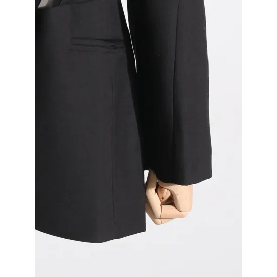 Buckle Gauze See-Through Solid Color Split-Joint Long Sleeves Notched Collar Blazer Buckle Gauze See-Through Solid Color Split-Joint Long Sleeves Notched Collar Blazer