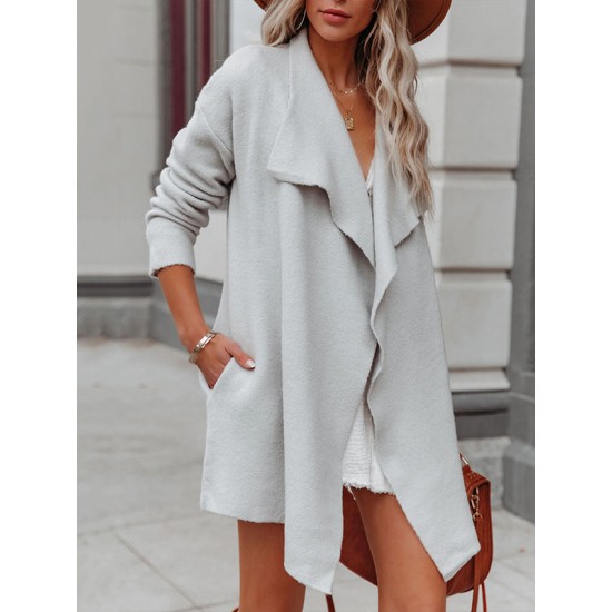 Solid Color Batwing Sleeves Long Sleeves Lapel Outerwear Solid Color Batwing Sleeves Long Sleeves Lapel Outerwear