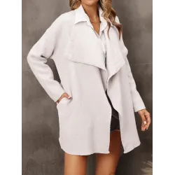 Solid Color Batwing Sleeves Long Sleeves Lapel Outerwear