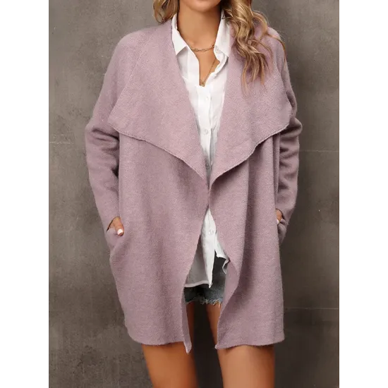 Solid Color Batwing Sleeves Long Sleeves Lapel Outerwear Solid Color Batwing Sleeves Long Sleeves Lapel Outerwear