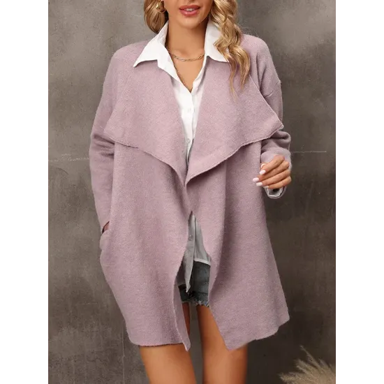 Solid Color Batwing Sleeves Long Sleeves Lapel Outerwear Solid Color Batwing Sleeves Long Sleeves Lapel Outerwear