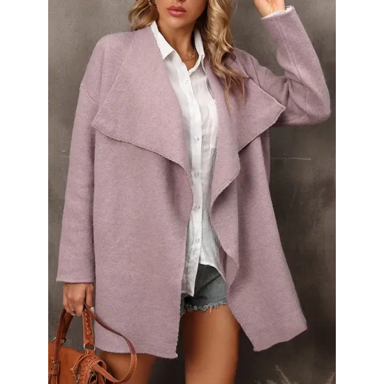 Solid Color Batwing Sleeves Long Sleeves Lapel Outerwear Solid Color Batwing Sleeves Long Sleeves Lapel Outerwear