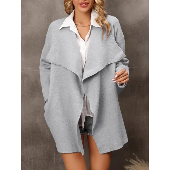Solid Color Batwing Sleeves Long Sleeves Lapel Outerwear Solid Color Batwing Sleeves Long Sleeves Lapel Outerwear