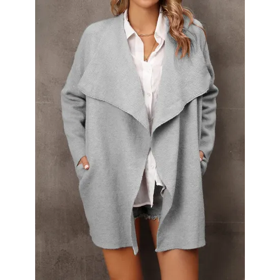 Solid Color Batwing Sleeves Long Sleeves Lapel Outerwear Solid Color Batwing Sleeves Long Sleeves Lapel Outerwear