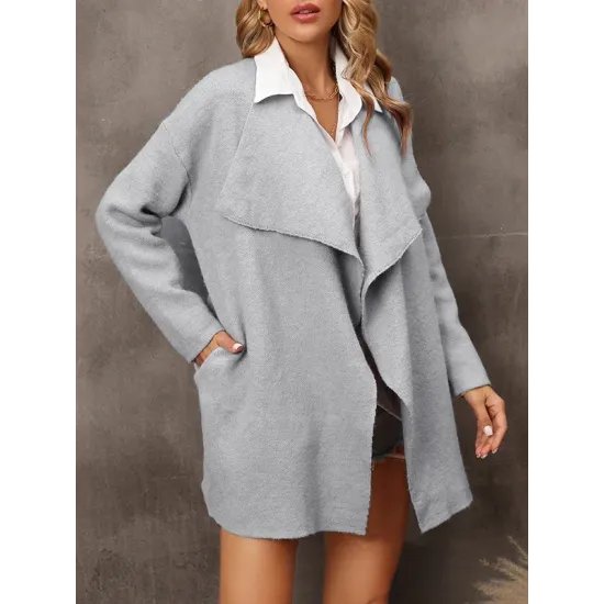 Solid Color Batwing Sleeves Long Sleeves Lapel Outerwear Solid Color Batwing Sleeves Long Sleeves Lapel Outerwear
