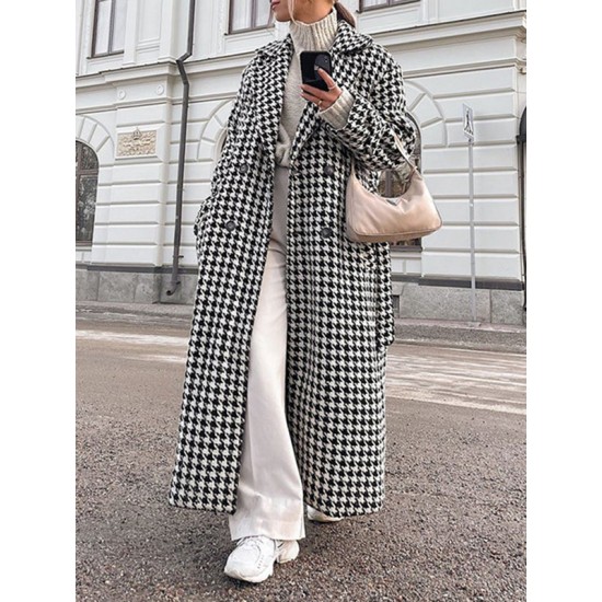 Houndstooth Split-back Split-Joint Tied Waist Long Sleeves Loose Lapel Trench Coats Houndstooth Split-back Split-Joint Tied Waist Long Sleeves Loose Lapel Trench Coats