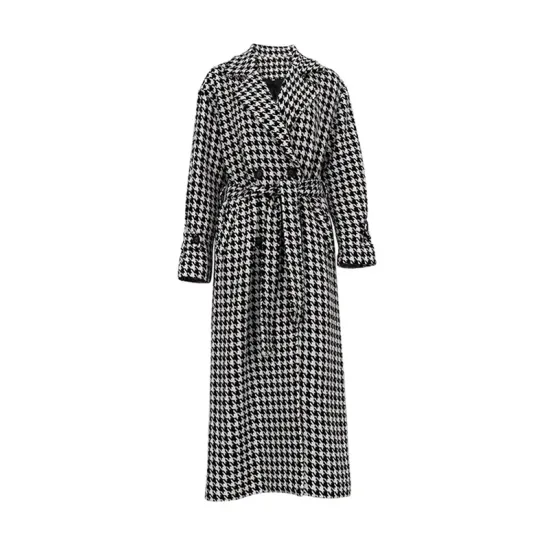 Houndstooth Split-back Split-Joint Tied Waist Long Sleeves Loose Lapel Trench Coats Houndstooth Split-back Split-Joint Tied Waist Long Sleeves Loose Lapel Trench Coats