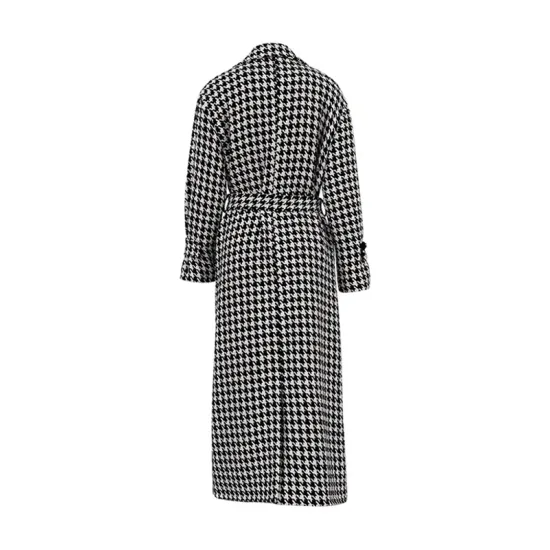 Houndstooth Split-back Split-Joint Tied Waist Long Sleeves Loose Lapel Trench Coats Houndstooth Split-back Split-Joint Tied Waist Long Sleeves Loose Lapel Trench Coats