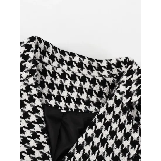 Houndstooth Split-back Split-Joint Tied Waist Long Sleeves Loose Lapel Trench Coats Houndstooth Split-back Split-Joint Tied Waist Long Sleeves Loose Lapel Trench Coats