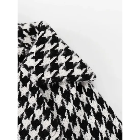 Houndstooth Split-back Split-Joint Tied Waist Long Sleeves Loose Lapel Trench Coats Houndstooth Split-back Split-Joint Tied Waist Long Sleeves Loose Lapel Trench Coats