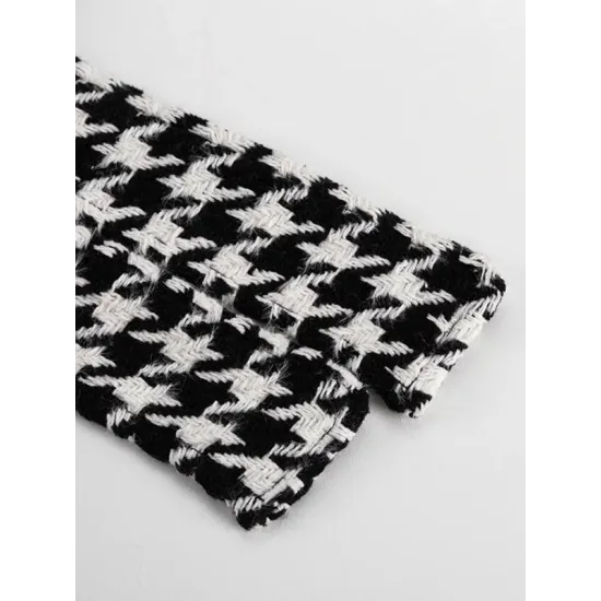 Houndstooth Split-back Split-Joint Tied Waist Long Sleeves Loose Lapel Trench Coats Houndstooth Split-back Split-Joint Tied Waist Long Sleeves Loose Lapel Trench Coats
