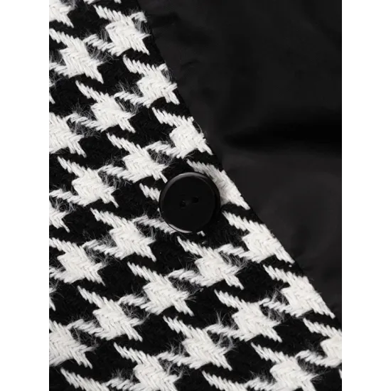 Houndstooth Split-back Split-Joint Tied Waist Long Sleeves Loose Lapel Trench Coats Houndstooth Split-back Split-Joint Tied Waist Long Sleeves Loose Lapel Trench Coats