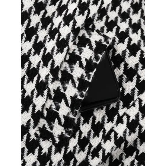 Houndstooth Split-back Split-Joint Tied Waist Long Sleeves Loose Lapel Trench Coats Houndstooth Split-back Split-Joint Tied Waist Long Sleeves Loose Lapel Trench Coats