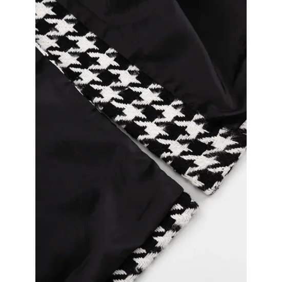 Houndstooth Split-back Split-Joint Tied Waist Long Sleeves Loose Lapel Trench Coats Houndstooth Split-back Split-Joint Tied Waist Long Sleeves Loose Lapel Trench Coats