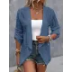 Buttoned Hollow Jacquard Solid Color Long Sleeves Loose Collarless Outerwear Buttoned Hollow Jacquard Solid Color Long Sleeves Loose Collarless Outerwear