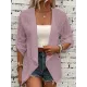 Buttoned Hollow Jacquard Solid Color Long Sleeves Loose Collarless Outerwear Buttoned Hollow Jacquard Solid Color Long Sleeves Loose Collarless Outerwear