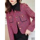 Buttoned Houndstooth Pockets Split-Joint Long Sleeves Plus Size Lapel Outerwear Buttoned Houndstooth Pockets Split-Joint Long Sleeves Plus Size Lapel Outerwear