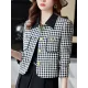 Buttoned Houndstooth Pockets Split-Joint Long Sleeves Plus Size Lapel Outerwear Buttoned Houndstooth Pockets Split-Joint Long Sleeves Plus Size Lapel Outerwear