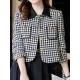 Buttoned Houndstooth Pockets Split-Joint Long Sleeves Plus Size Lapel Outerwear Buttoned Houndstooth Pockets Split-Joint Long Sleeves Plus Size Lapel Outerwear