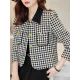 Buttoned Houndstooth Pockets Split-Joint Long Sleeves Plus Size Lapel Outerwear Buttoned Houndstooth Pockets Split-Joint Long Sleeves Plus Size Lapel Outerwear