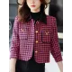 Buttoned Houndstooth Pockets Split-Joint Long Sleeves Plus Size Lapel Outerwear Buttoned Houndstooth Pockets Split-Joint Long Sleeves Plus Size Lapel Outerwear
