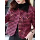 Buttoned Houndstooth Pockets Split-Joint Long Sleeves Plus Size Lapel Outerwear Buttoned Houndstooth Pockets Split-Joint Long Sleeves Plus Size Lapel Outerwear
