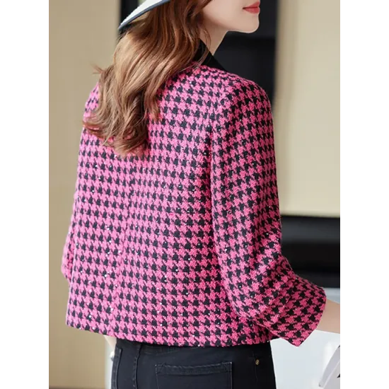 Buttoned Houndstooth Pockets Split-Joint Long Sleeves Plus Size Lapel Outerwear Buttoned Houndstooth Pockets Split-Joint Long Sleeves Plus Size Lapel Outerwear