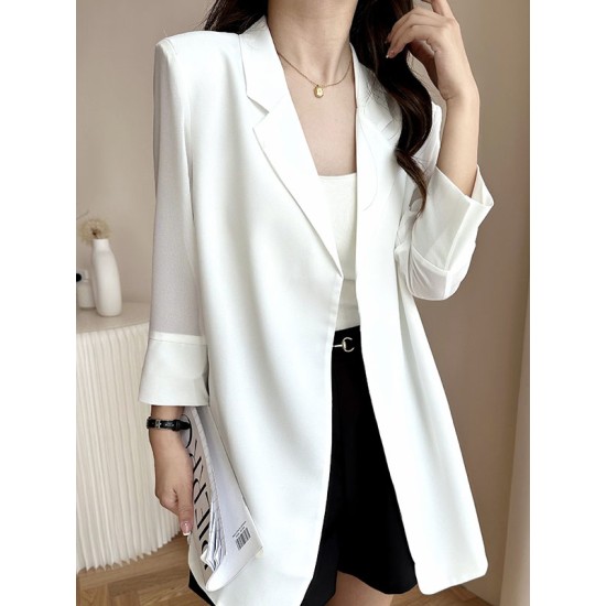Solid Color Split-Side Sun Protection Long Sleeves Loose Notched Collar Outerwear Blazer Solid Color Split-Side Sun Protection Long Sleeves Loose Notched Collar Outerwear Blazer
