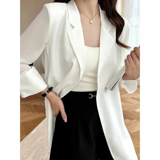 Solid Color Split-Side Sun Protection Long Sleeves Loose Notched Collar Outerwear Blazer Solid Color Split-Side Sun Protection Long Sleeves Loose Notched Collar Outerwear Blazer