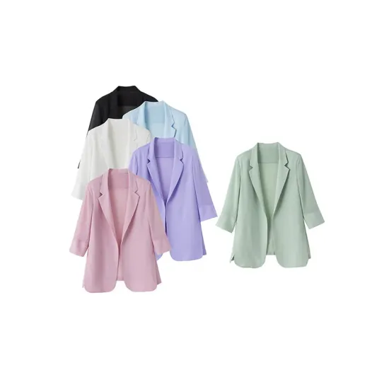 Solid Color Split-Side Sun Protection Long Sleeves Loose Notched Collar Outerwear Blazer Solid Color Split-Side Sun Protection Long Sleeves Loose Notched Collar Outerwear Blazer