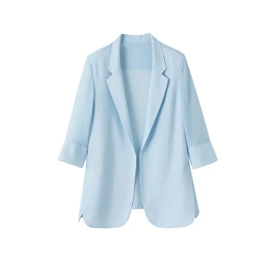 Solid Color Split-Side Sun Protection Long Sleeves Loose Notched Collar Outerwear Blazer Solid Color Split-Side Sun Protection Long Sleeves Loose Notched Collar Outerwear Blazer
